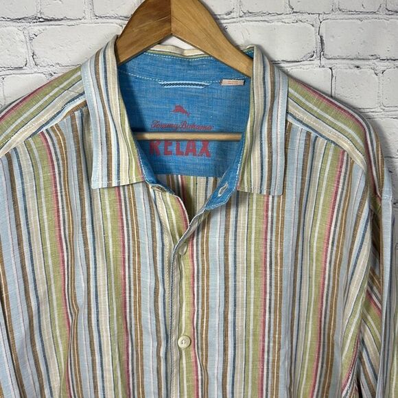 Tommy Bahama Relax Linen Shirt Striped Long Sleeve Shirt size XXL Pink BLue - Picture 2 of 8